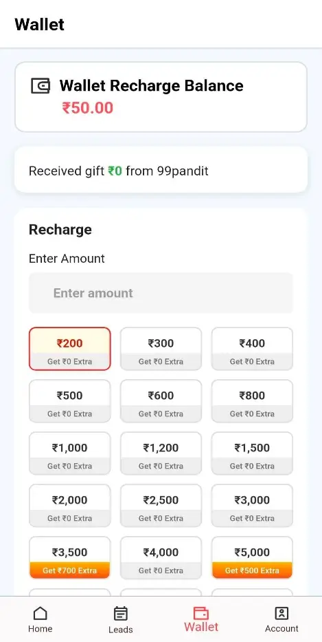 Wallet balance screen